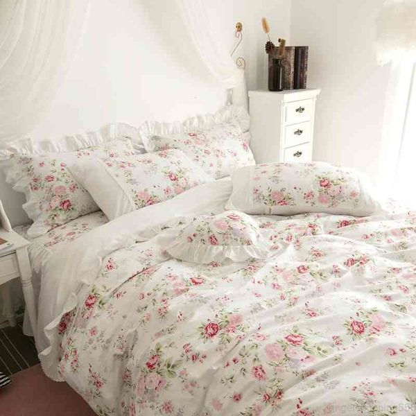 

100%cotton white pink floral girls princess bedding twin  king size duvet cover bedsheet set bedskirt linen pillowcase