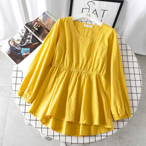 

women's blouses & shirts spring korea fashion women long sleeve loose v-neck all-matched casual cotton b qc36, White