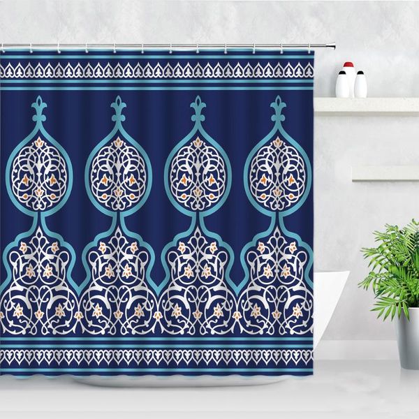 

shower curtains moroccan ethnic style personality bathroom curtain retro flower blue backdrop printed creative fabric with hooks
