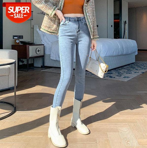 

women's pencil pants and feet korean style high-waist slim slimming casual outer wear ripped jeans #wz04, Black;gray