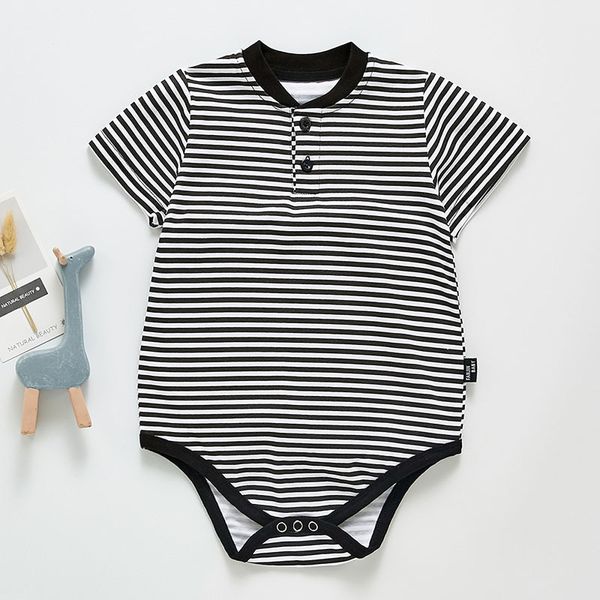 

casual summer baby boy rompers short sleeve stripe jumpsuit clothes kids 210521, Blue