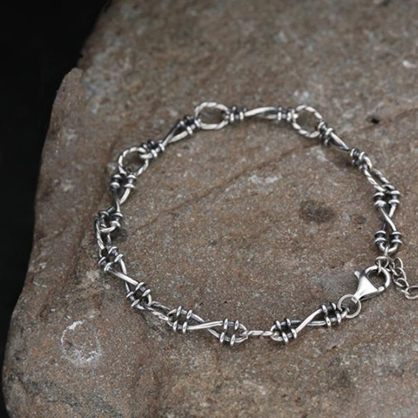 

link, chain 2021 men goth silver wire brambles iron bracelet women hip-hop gothic punk style barbed little thorns gifts, Black