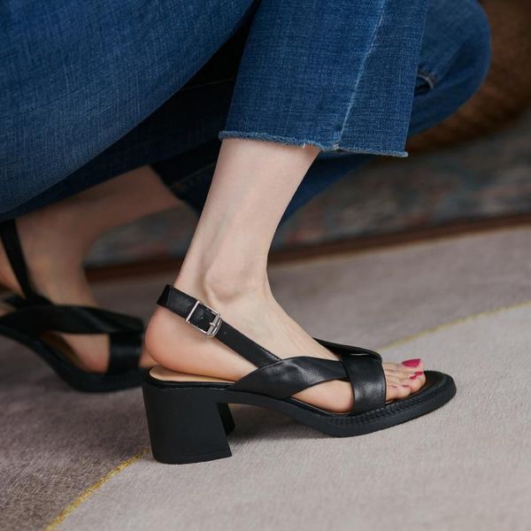 

sandals mordoan mid-heel patent leather genuine cowhide summer women's shoes open-toedretro roman women, Black