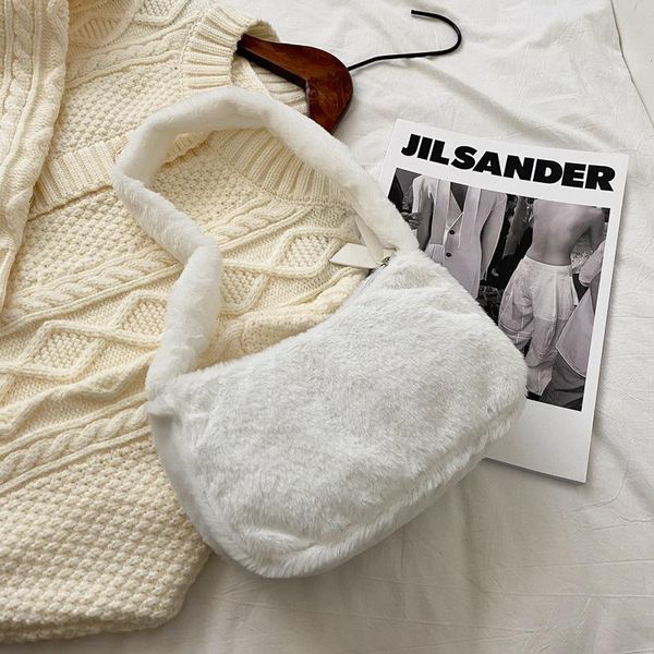 

simple design women soft plush shoulder bags winter furry ladies clutch purse handbag fashion female baguette underarm bag evening