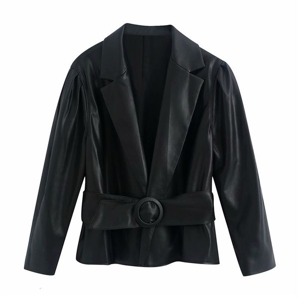 

women's trench coats evfer short women's jackets, stylish, autumn, synthetic leather, long sleeve, pu, waistband jackets oone, Tan;black