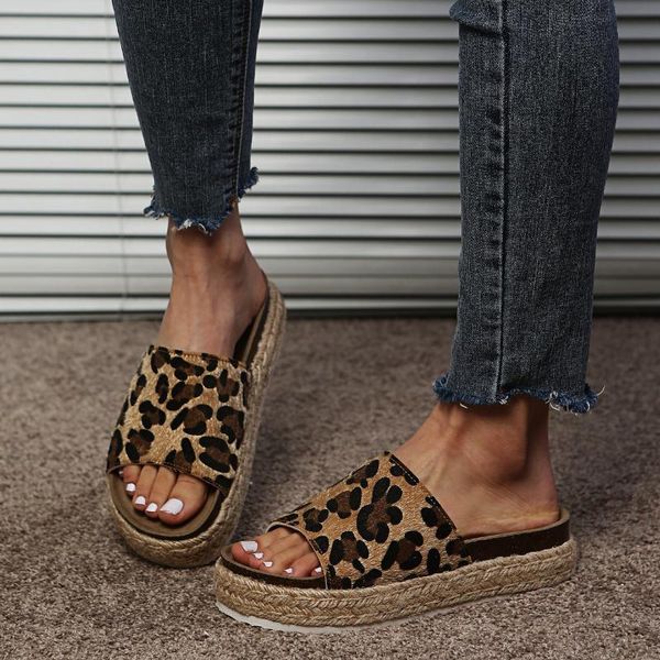 

women sandals platform retro shoes woman 2021 fashion female summer leopard flip flop chaussures femme slippers, Black