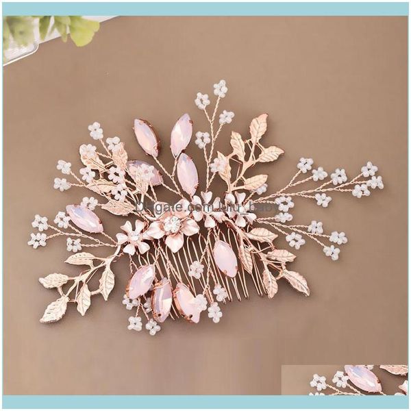 

hair jewelryhair clips & barrettes rose gold color flower leaf shining crystal beads combs bride noiva wedding jewelry headwear forseven dro, Golden;silver