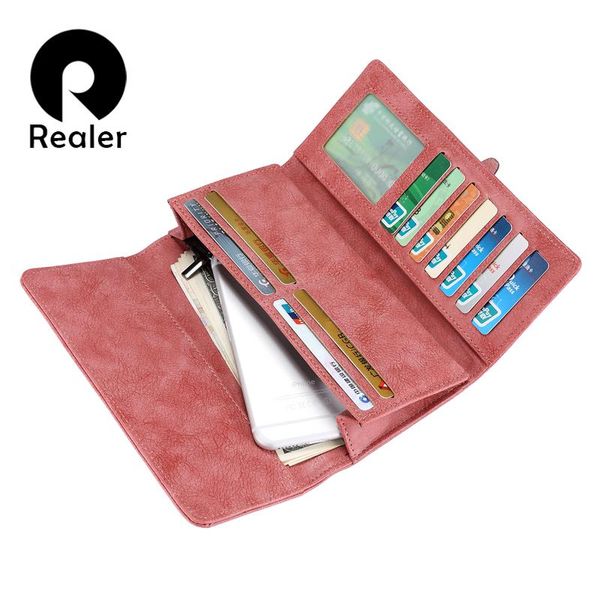 

wallets realer brand women wallet foldable design artificial leather coin purse multi card holder female long for iphone, Red;black