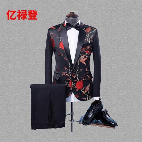 

men's suits & blazers 2021 printed embroidery clothing black fashion emcee host chorus vestido de noiva chaquetas traje, White;black