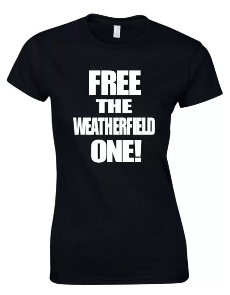 

the weatherfield one, sally webster soap tv womens t-shirt, White;black