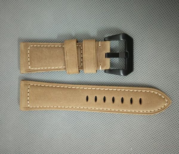 

watch bands 26mm light brown color arenaceous genuine leather strap with pvd 316l stainless steel buckle 000271gggg, Black;brown