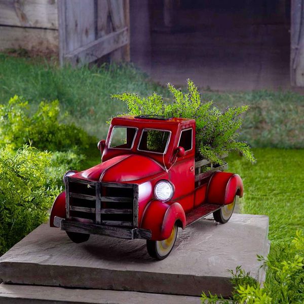 

garden vehicle model retro style solar pickup truck yard home decoration flower pot with car light creative gifts party favor