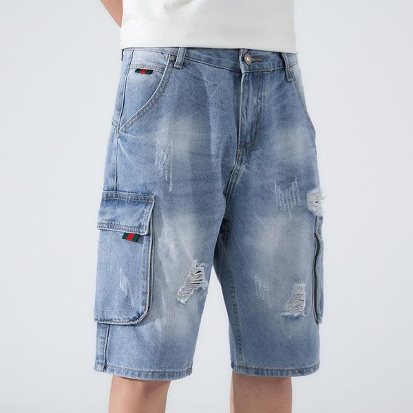 

plus size denim shorts men 2021 summer fashion destroyed hole blue ripped jeans short cargo pants men's