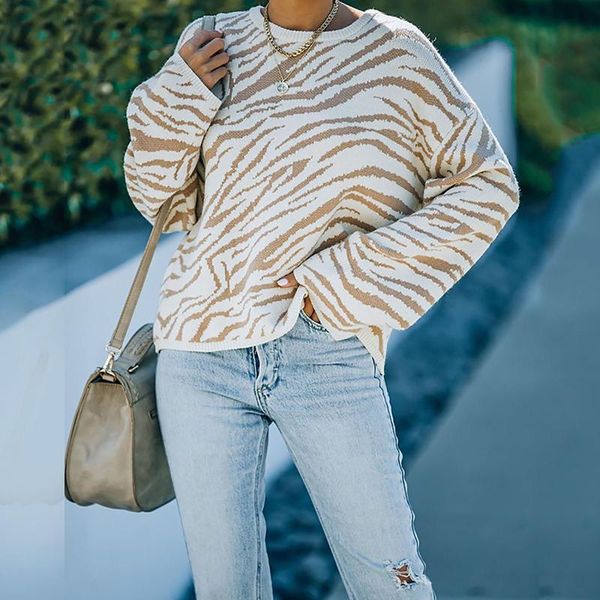 

women's sweaters zebra stripes women knitted sweater o-neck long sleeve pullovers 2021 fashion winter female elegant oversized top, White;black