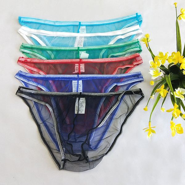 

men's mesh low waist transparent perspective briefs, Black;white
