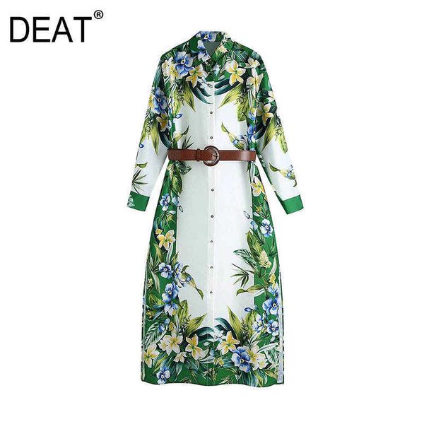 

[deat] spring autumn fashion single-breasted turn-down collar high waist long sleeve printing elegant dress 13c357 210527, Black;gray