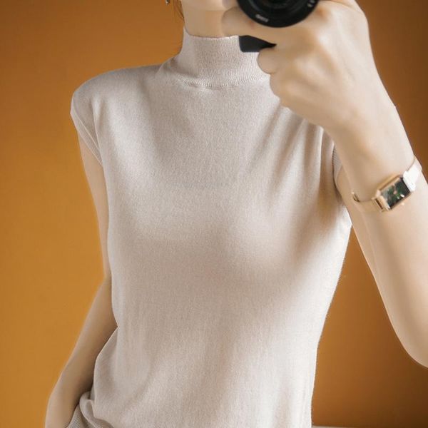 

women's sweaters woman vest summer knitted sleeveless sweater 2021 tee pullover jumper female knitwear turtleneck comfortable s, White;black