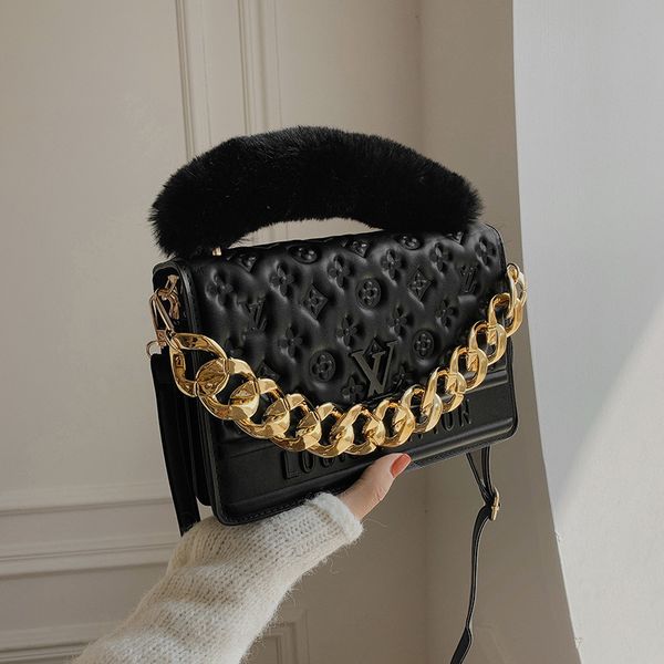

factory direct sale 75% off 2021 new trend pu chain small square single back messenger plush bags bags