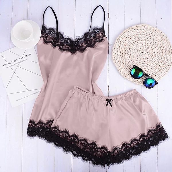 

women's swimwear 2pcs lingerie lace sleepwear nightdress women beach dress short sleeveless ladies satin nightgown through la 30, White;black