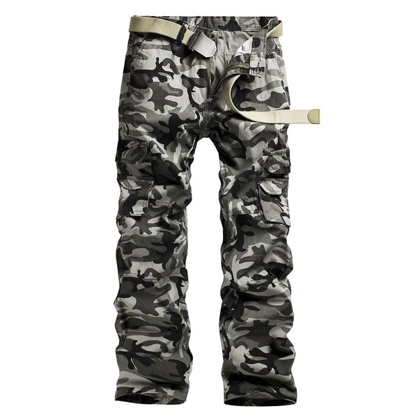 

men pants camouflage cargo pants mens casual pockets trouser men outwear army baggy pants joger worker male camo 40 trousers sizes 38, Black