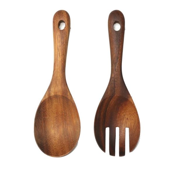 

spoons acacia mixed fruit salad fork spoon natural wood non-lacquer non-stick