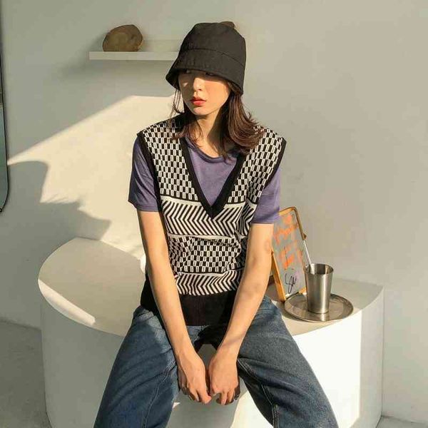 

women's sweaters 2021 korean spring released sleeveless woman's shoulder-length plaid shirt wearing waistcoat w030f, White;black