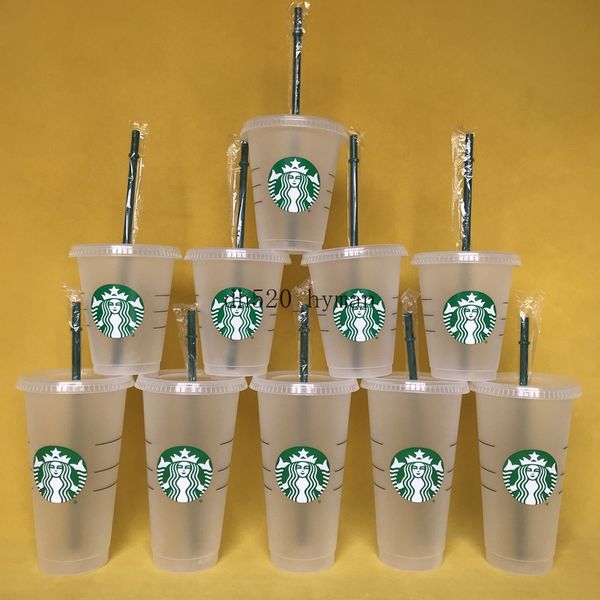 

starbucks 24oz/710ml plastic mug little mermaid confetti tumbler goddess gift lid reusable clear drinking flat bottom straw bardian color ch