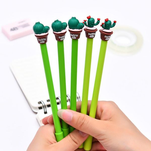 Canetas gel 2 pcs 0,5 mm Kawaii cactus adorável plantas suculentas caneta para crianças artigos de papelaria suprimentos escolares