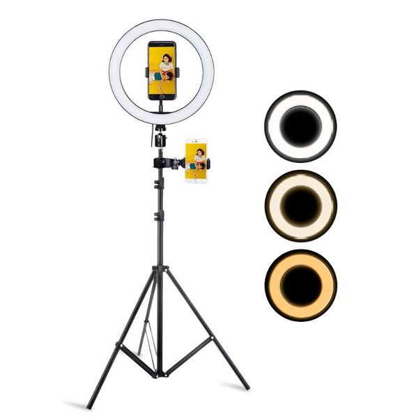 

flash heads pography led selfie ring light 10inch metal dimmable camera phone lamp with stand tripods for makeup video live studio