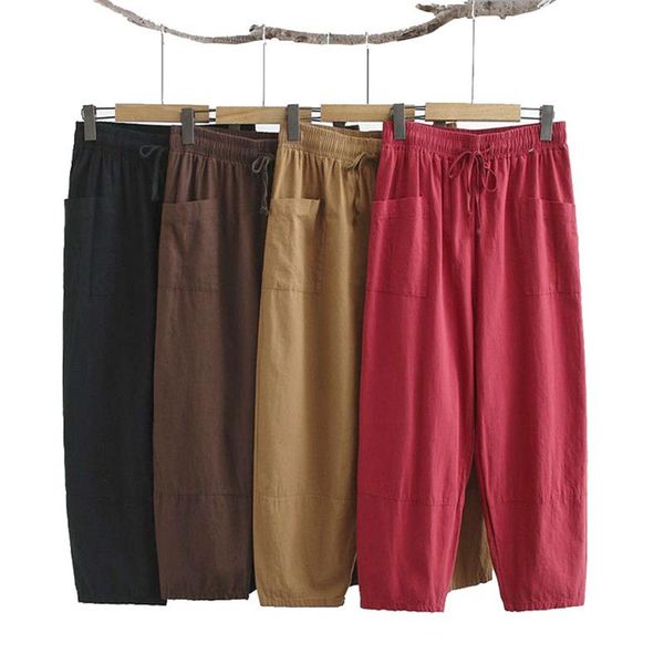 

women's pants & capris cotton linen for women trousers loose casual solid color harem large size capri summer, Black;white