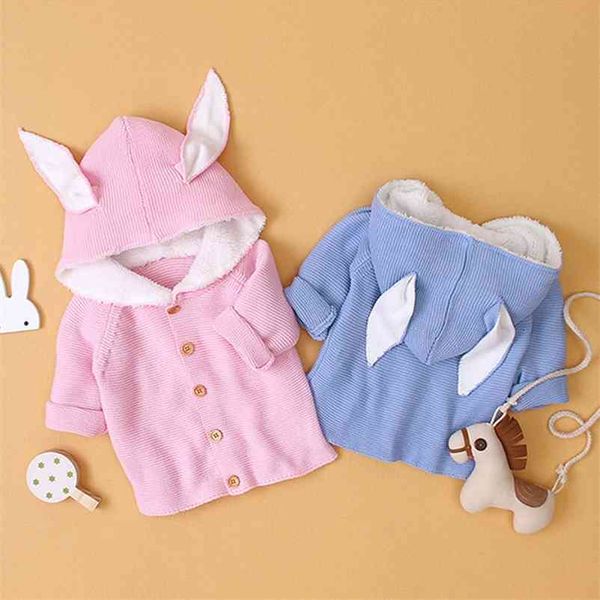 

infant boys knitted cardigan coat autumn winter warm baby boy girl born long sleeve rabbit ears hooded jacket 210521, Blue