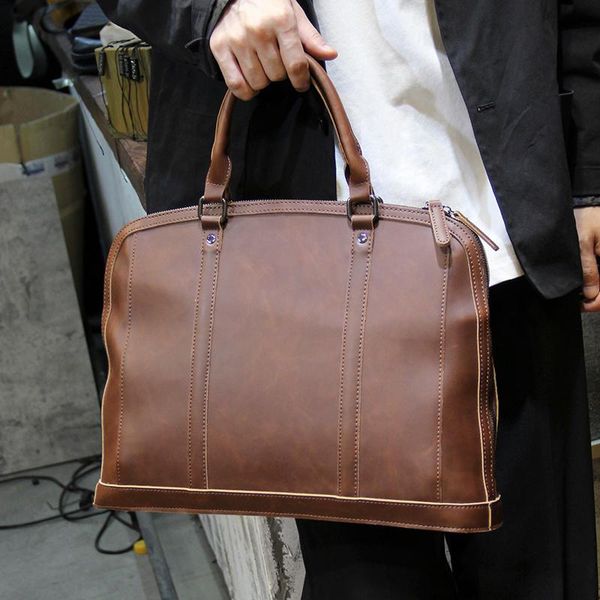 

briefcases crazy horse pu leather men's briefcase vintage fashion handbag 14" lapbag