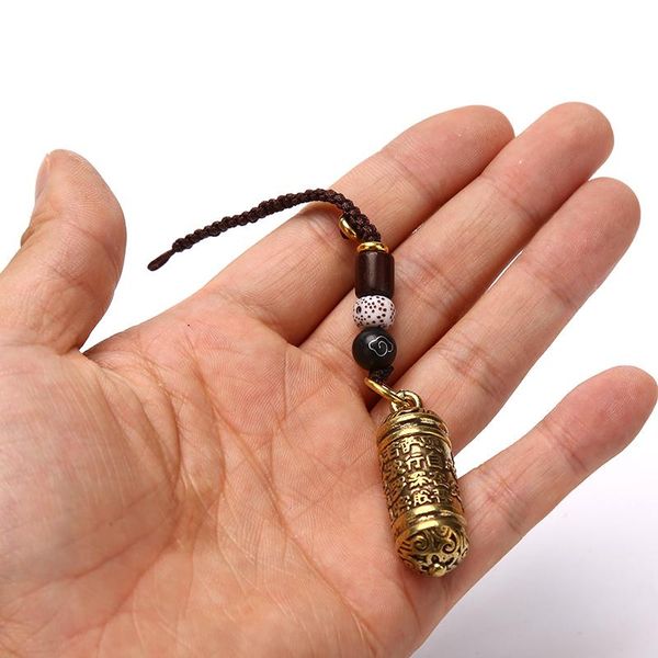

keychains tibetan buddhism chinese sutra bottle car key chain pendants jewelry lucky hangings brass vintage leather bag lanyard, Silver