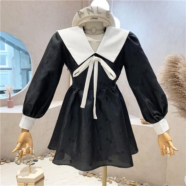 

casual dresses women's clothing 2021 autumn sweet fashion versatile long sleeved shirt dress is thin contrast color, Black;gray