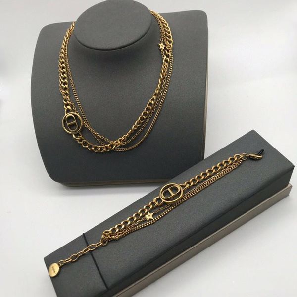 

special offer 75% off outlet online family fashion new letter necklace bracelet feminine bronze three-layer necklace, Silver