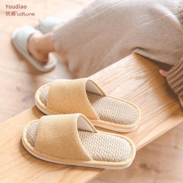 

youdiao linen slippers women indoor summer shoes cotton mute home floor slipper non-slip flat slides japanese stylish, Black