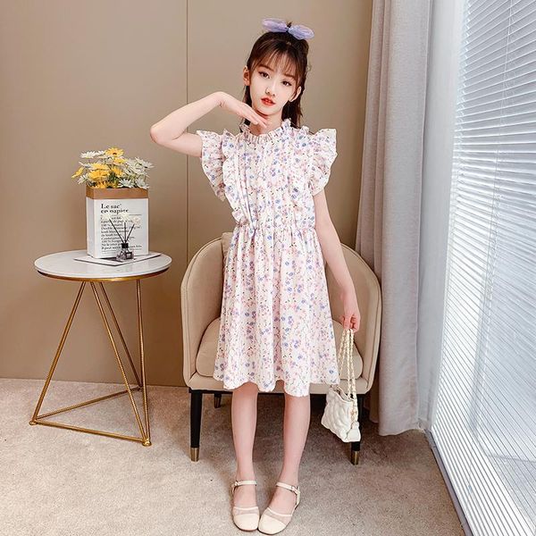 

girl's dresses 2021 summer teenage girls sledress floral print kids clothes cotton elegant princess party costume 7 9 11 10 13y, Red;yellow