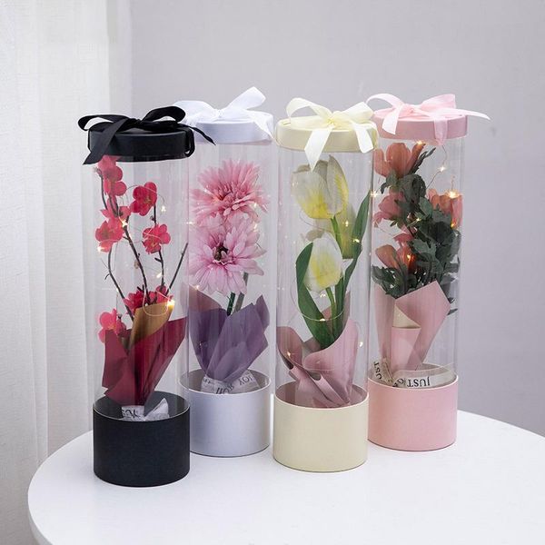 

portable pvc transparent window cylinder flower box mother's day floral arrangement bouquet packaging gift wrap