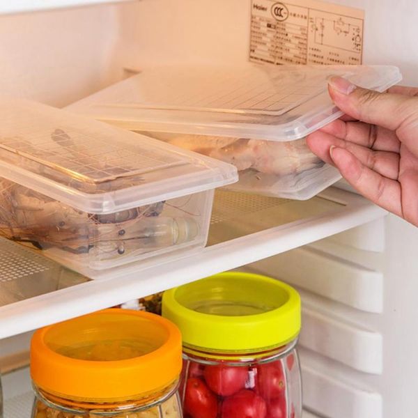 

fresh storage box containers kitchen fridge organizer case removable drain plate tray fruits vegetables fish bottles & jars