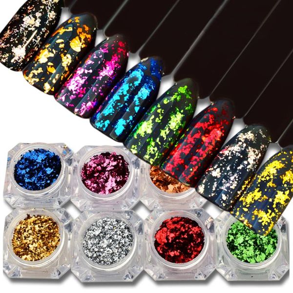 

flakes glitter aluminum foil sequins chrome powder nails irregular sticker art manicure decor accessories lacb01-08 nail decorations, Silver;gold
