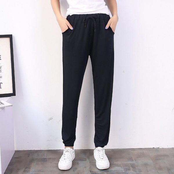 

summer woman pants loose leisure wide leg sports dark gray pantalones casuales mujer women's & capris, Black;white