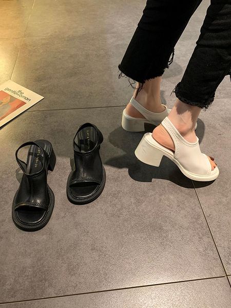 

sandals 2021 all-match ladies shoes summer clear heels espadrilles platform med suit female beige open toe high lacquered fa, Black