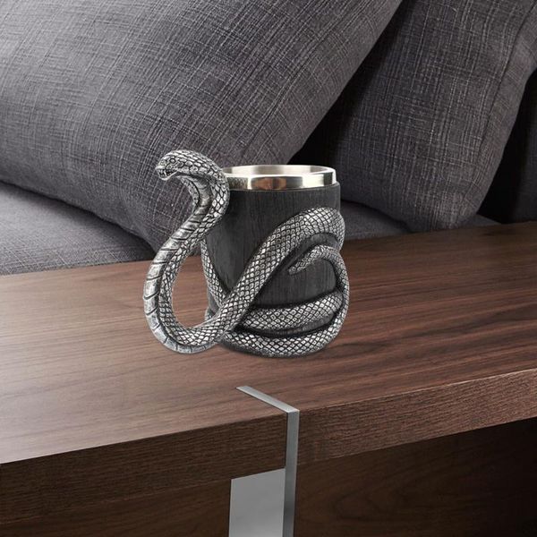 

mugs beer coffee cups 3d stainless steel cobra handle mug resin wine glass double-layer water cup