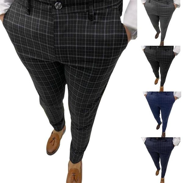 

men's pants fashion skinny plaid comfortable casual slim fit trousers, Black