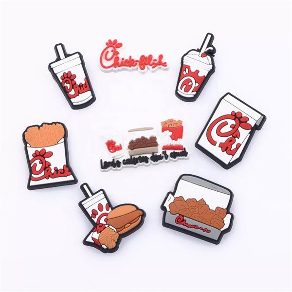 

2022 new design chick fil a potato chips fried chicken party christmas gifts for clog shoes croc charms, White;pink