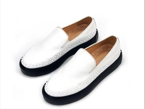 

white rivets shoes men loafers handmade cow leather gentlemen loafers, Black