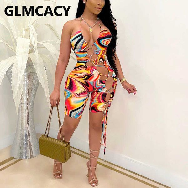 

halter lace up abstract printed playsuit rompers 210702, Black;white