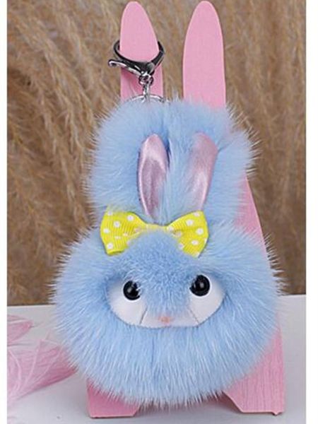 

keychains real keyring fluffy pompom pendant gift design soft handbag charm, Silver