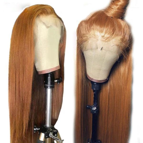 

simbeauty ginger blonde 13x6 lace front remy human hair 180density wigs preplucked hairline full silky straight wigs1, Black;brown