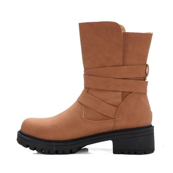 

boots tuyoki women mid calf winter buckle warm shoes woman round toe square heels short platform size 34-43 5fh8, Black